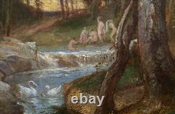 Dominique BARON painting landscape forest undergrowth bathers women Barbizon school