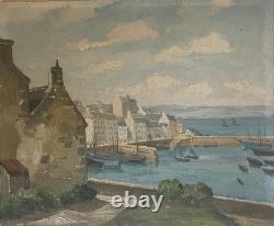 Douarnenez, Old Port, Signed Edmond Chauvet, Brittany, 20th-Century Seascape, Finistère