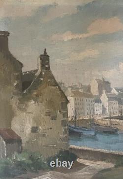 Douarnenez, Old Port, Signed Edmond Chauvet, Brittany, 20th-Century Seascape, Finistère