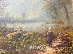 Drev Oil On Carton Signed School Of Barbizon Landscape Sub-bois Characterization Lake