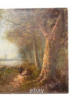 Drev Oil On Carton Signed School Of Barbizon Landscape Sub-bois Characterization Lake