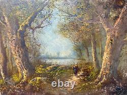 Drev Oil On Carton Signed School Of Barbizon Landscape Sub-bois Characterization Lake