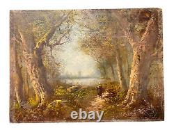 Drev Oil On Carton Signed School Of Barbizon Landscape Sub-bois Characterization Lake