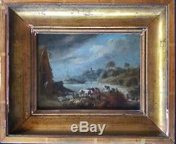 Dutch School Eighteenth Century Oil / Wood Landscape Animated, Join The Back