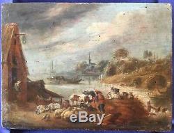Dutch School Eighteenth Century Oil / Wood Landscape Animated, Join The Back