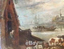 Dutch School Eighteenth Century Oil / Wood Landscape Animated, Join The Back