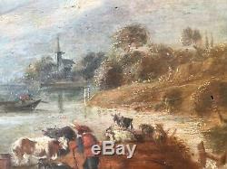 Dutch School Eighteenth Century Oil / Wood Landscape Animated, Join The Back