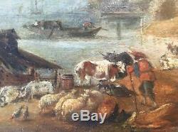 Dutch School Eighteenth Century Oil / Wood Landscape Animated, Join The Back