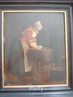 Dutch School Oil On Panel 18th Woman Washerwoman Washerwoman