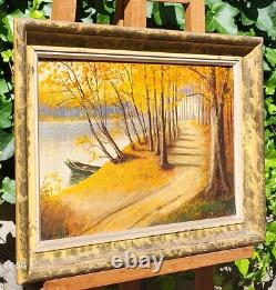 ÉTIENNE BUFFET. Autumn Landscape. Oil painting on wooden panel