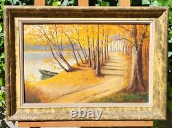 ÉTIENNE BUFFET. Autumn Landscape. Oil painting on wooden panel