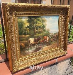 E. BOUDIN. Animated Landscape with Cows. Oil Painting on Wood Panel