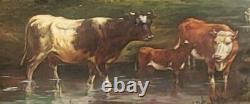 E. BOUDIN. Animated Landscape with Cows. Oil Painting on Wood Panel