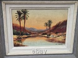 E. JANTET. Animated Landscape. Oil painting on wood panel signed