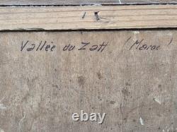 E. JANTET. Animated Landscape. Oil painting on wood panel signed