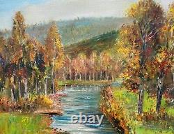 E. VIALA. Riverside Landscape in the Woods Oil Painting on Canvas Signed