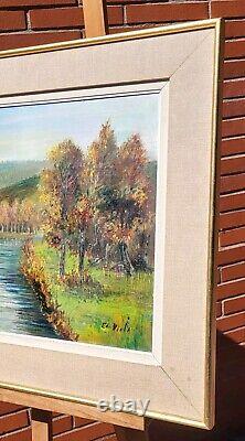 E. VIALA. Riverside Landscape in the Woods Oil Painting on Canvas Signed