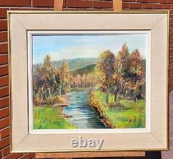 E. VIALA. Riverside Landscape in the Woods Oil Painting on Canvas Signed