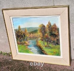 E. VIALA. Riverside Landscape in the Woods Oil Painting on Canvas Signed