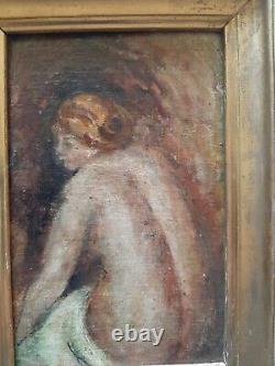 Early 20th century painting of a nude woman from behind