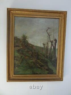 Ecole De Barbizon Grande Oil On Toile 1830 Landsage Foret Frame Bois Louis XVI