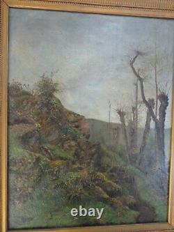 Ecole De Barbizon Grande Oil On Toile 1830 Landsage Foret Frame Bois Louis XVI