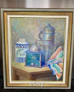 Elegant Oil On Canvas, Still Life At The Coffee MILL Signed Nicolai