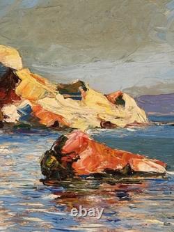 Émile Beaussier (1874–1943), Oil on Panel, Red Rocks at Agay, Signed Seascape