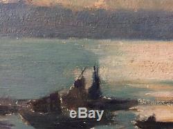 Emile Simon Hsp Oil On Fishing Scene Panel In Britain At Dusk