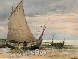 Emile Vernier, Painting, Boat, Sea, Landscape, Seascape, Beach, Fishing, Brittany