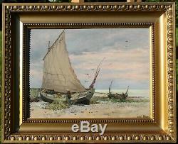 Emile Vernier, Painting, Boat, Sea, Landscape, Seascape, Beach, Fishing, Brittany