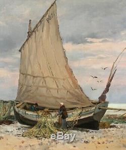 Emile Vernier, Painting, Boat, Sea, Landscape, Seascape, Beach, Fishing, Brittany