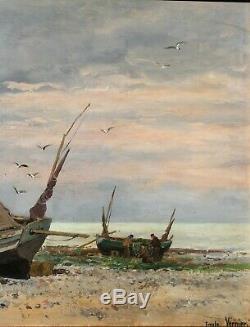 Emile Vernier, Painting, Boat, Sea, Landscape, Seascape, Beach, Fishing, Brittany