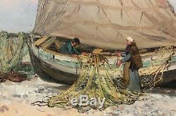 Emile Vernier, Painting, Boat, Sea, Landscape, Seascape, Beach, Fishing, Brittany