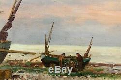 Emile Vernier, Painting, Boat, Sea, Landscape, Seascape, Beach, Fishing, Brittany