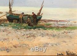 Emile Vernier, Painting, Boat, Sea, Landscape, Seascape, Beach, Fishing, Brittany