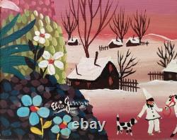 Enchanting Winter Landscape, Italian Naïve Art, Signed Original Oil Painting