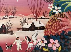Enchanting Winter Landscape, Italian Naïve Art, Signed Original Oil Painting