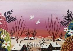 Enchanting Winter Landscape, Italian Naïve Art, Signed Original Oil Painting