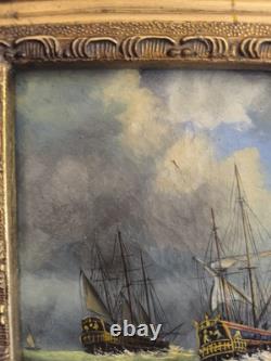 English Marine Oil on Wood Panel Unsigned Boats at Sea