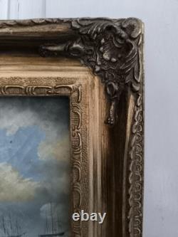 English Marine Oil on Wood Panel Unsigned Boats at Sea