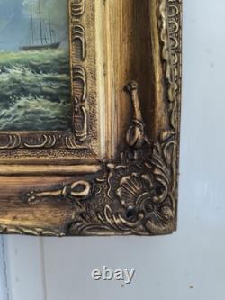 English Marine Oil on Wood Panel Unsigned Boats at Sea