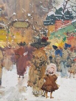 Eugène GALIEN LALOUE SUPERB GOUACHE PARIS UNDER THE SNOW