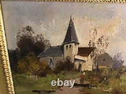 Eugene Galien Laloue- Oil On Wood By Léon Dupuy Xixeme Church Village