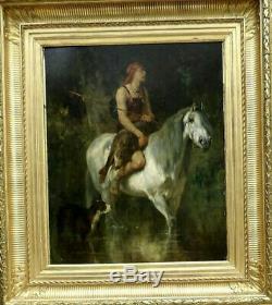 Ev. Luminais 1822-1896. Beautiful Painting. Gaulish Back Hunting Wolf