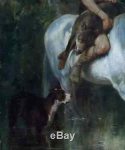 Ev. Luminais 1822-1896. Beautiful Painting. Gaulish Back Hunting Wolf
