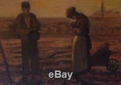 Exceptional Copy Jean-françois Millet Painting Realism Oil On Wood Signed