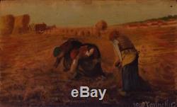 Exceptional Copy Jean-françois Millet Painting Realism Oil On Wood Signed 2