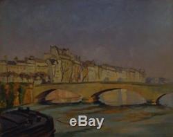 Exceptional Painting Impressionist Oil On Wood River View And Quai