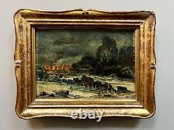 Exodus under the bombs HSP early 20th century. Signed. 16.5 x 22 cm